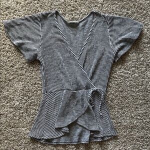 Caution To The Wind Black and White Flutter Sleeve Wrap Blouse